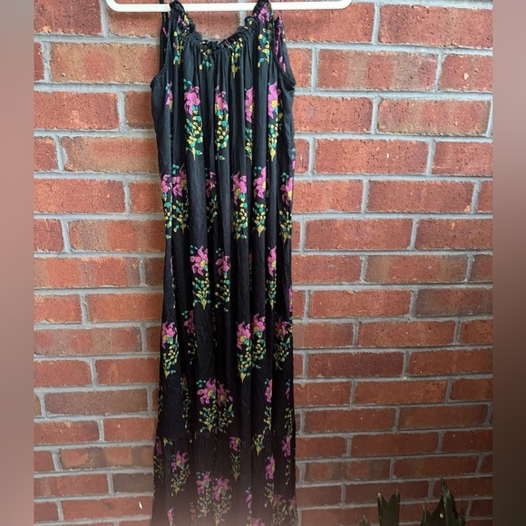 ANTHROPOLOGIE Black Motif Flounced Maxi Lounge Dress - Picture 3 of 7
